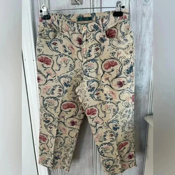 LAUREN RALPH LAUREN Cropped Linen Cotton Floral Print pant 4 cottage prep - Picture 1 of 9